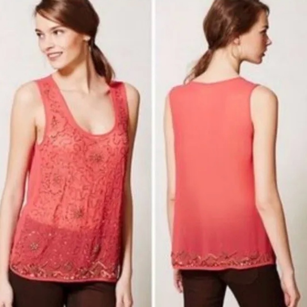 Anthropologie Moulinette Soeurs Beaded Sequined Sheer Tank Top